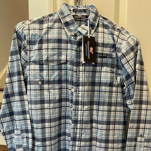 Vineyard Vines Boys Performance Harbor Shirt Blue Button Long Sleeve Sz L 16 New